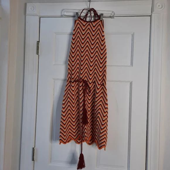 RONNY KOBO Tasseled crochet-knit halterneck mini dress NWT